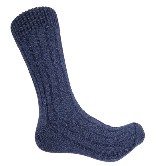 Mens Ribbed 81% Cashmere Mid Calf Socks 10-13 Warm Cozy Garnet Hill Indigo Blue - Picture 1 of 6